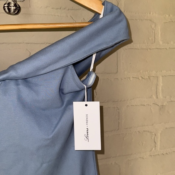 Lovers + friends dress off the shoulder baby blue stretch medium NEW - Picture 6 of 7